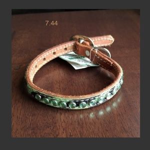 FANCY DOG COLLAR GREEN WITH GREEN RHINESTONES 15" Fine Quality Herman Oaks